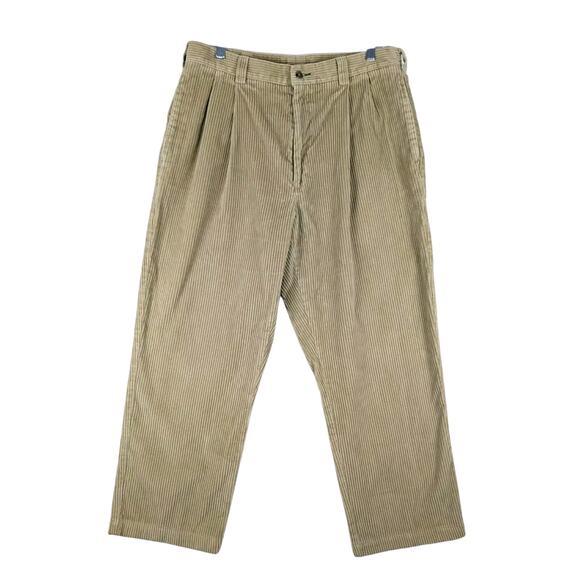 Vintage Tommy Hilfiger Tan Corduroy Pants Mens 36x32 Tag (33x29 Actual) Pleated - Picture 1 of 8